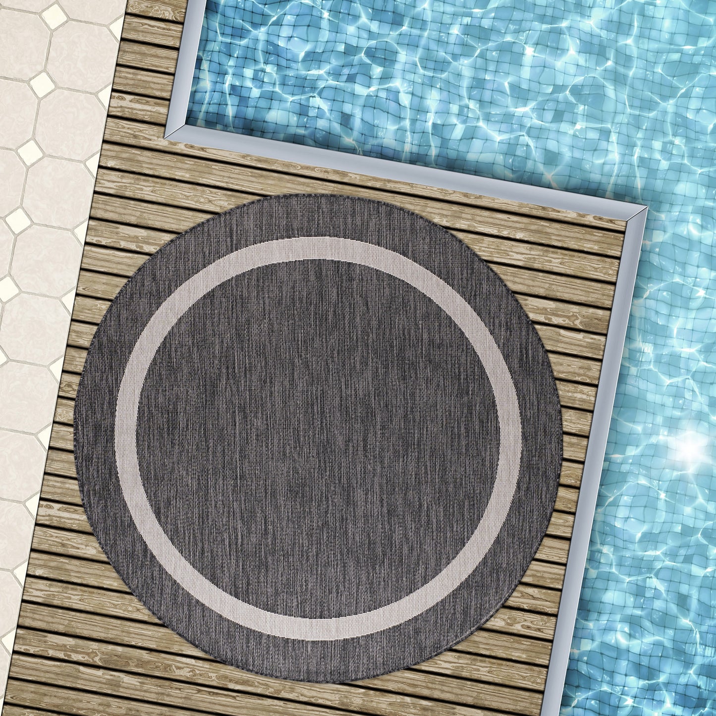 Tapis Beverly Rug moderne à bordures pour intérieur et extérieur, tapis d'extérieur pour patio, terrasse, porche