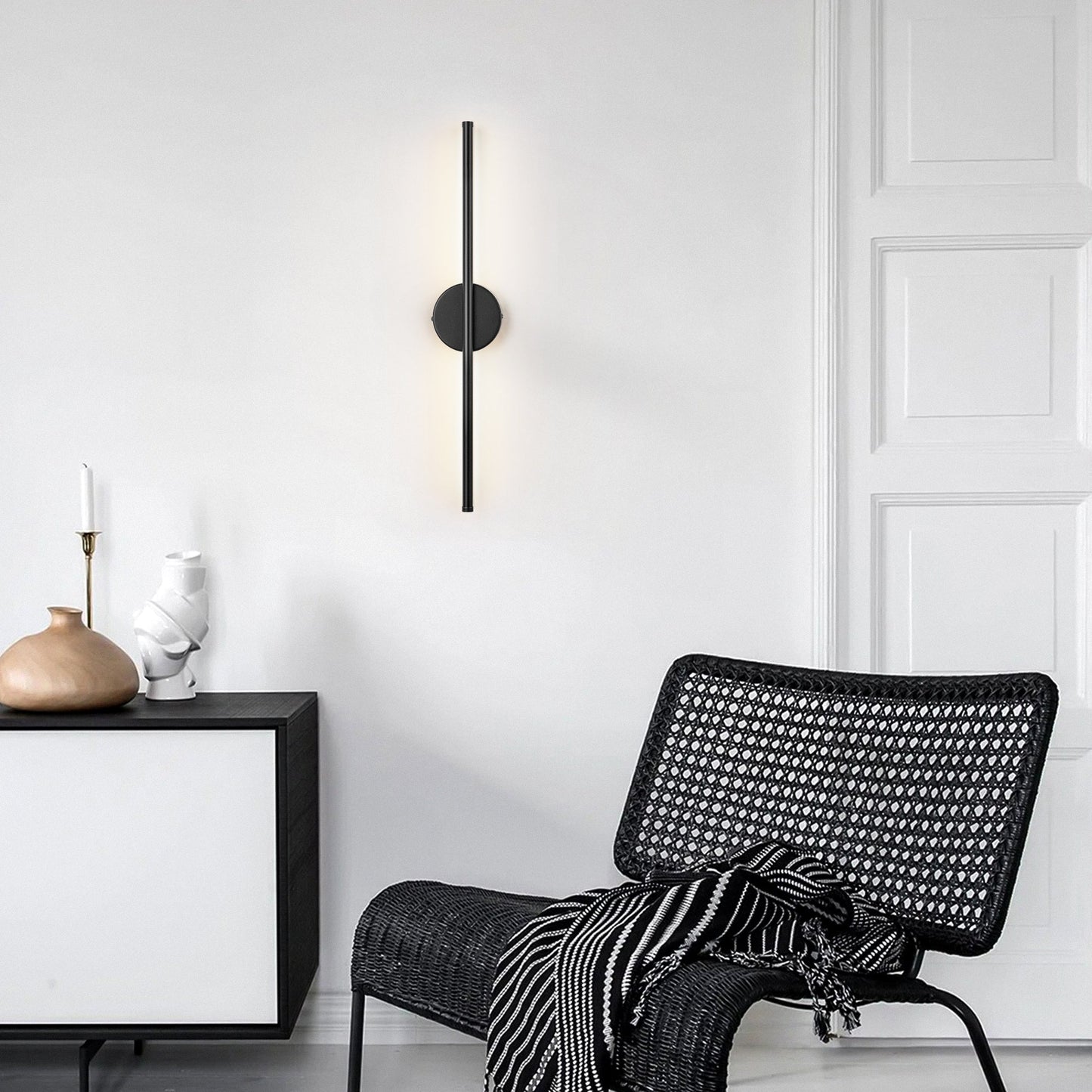 Applique murale linéaire moderne à 1 ampoule, noire, dorée et nickel, à LED, à intensité variable, pour salle de bain