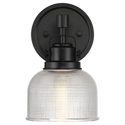 Applique murale de salle de bain noire avec abat-jour en verre prismatique transparent