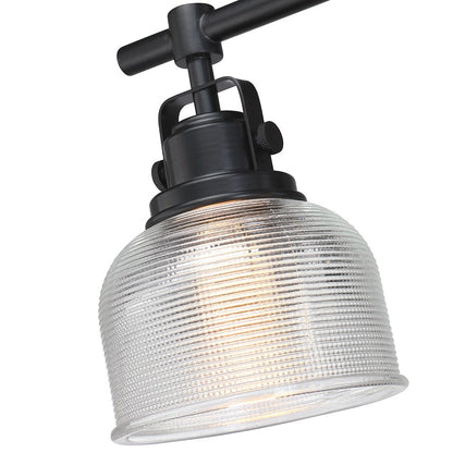 Applique murale de salle de bain noire avec abat-jour en verre prismatique transparent