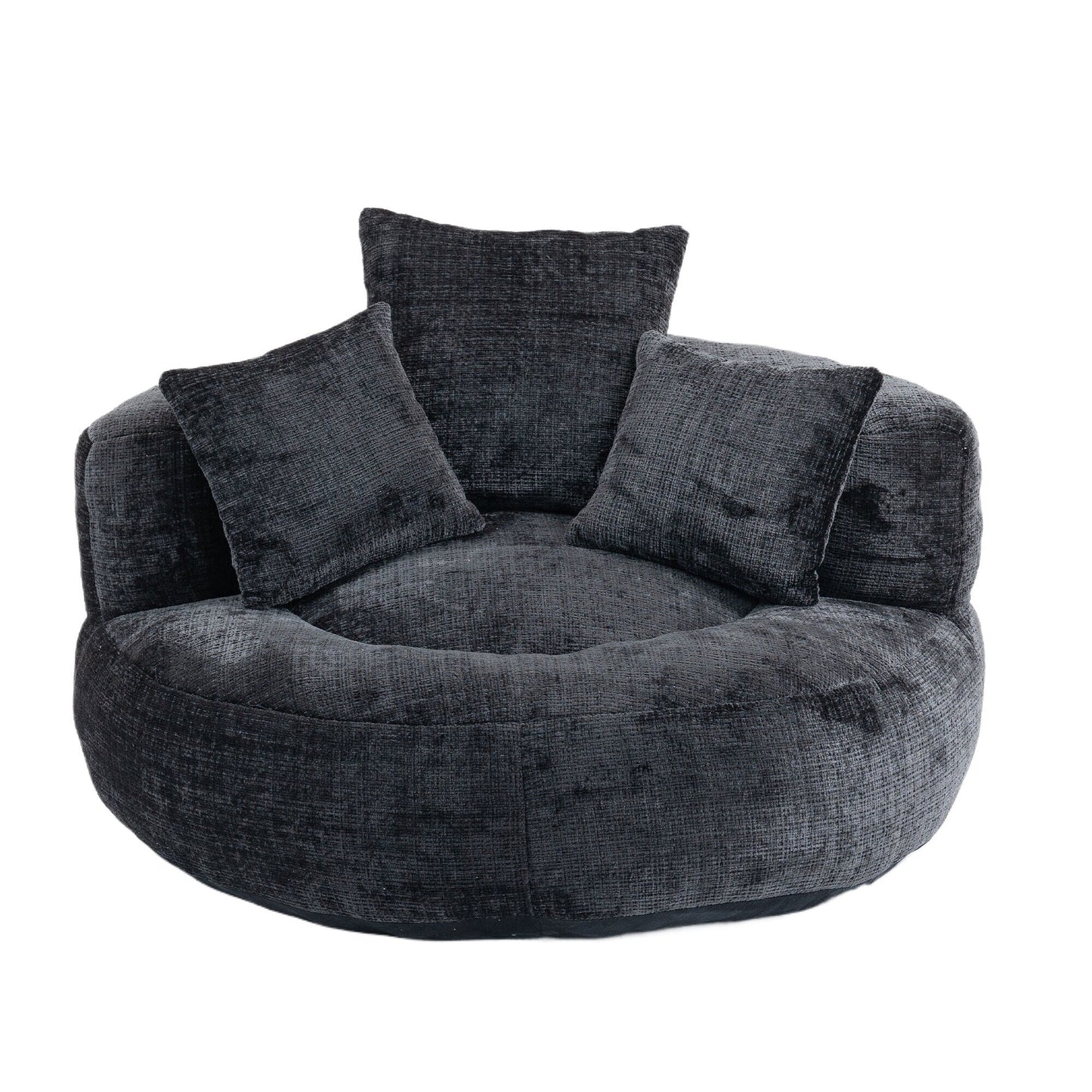 Canapé poire simple surdimensionné en chenille noir de 42,52 pouces avec trois oreillers pour chambre à coucher