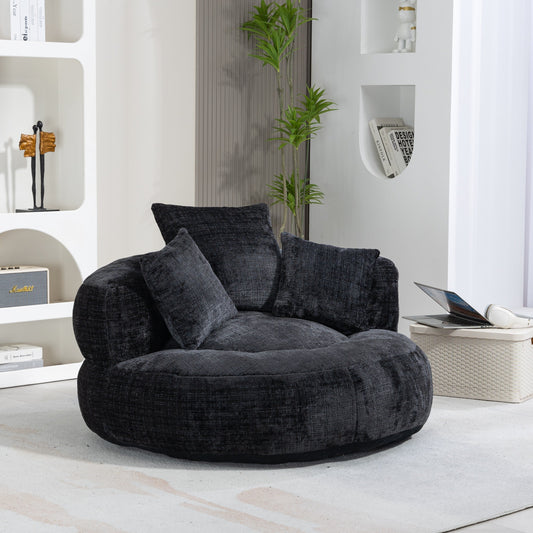 Canapé poire simple surdimensionné en chenille noir de 42,52 pouces avec trois oreillers pour chambre à coucher