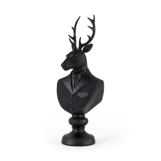 Buste de cerf en résine noire - 6 L x 8 P x 23 H
