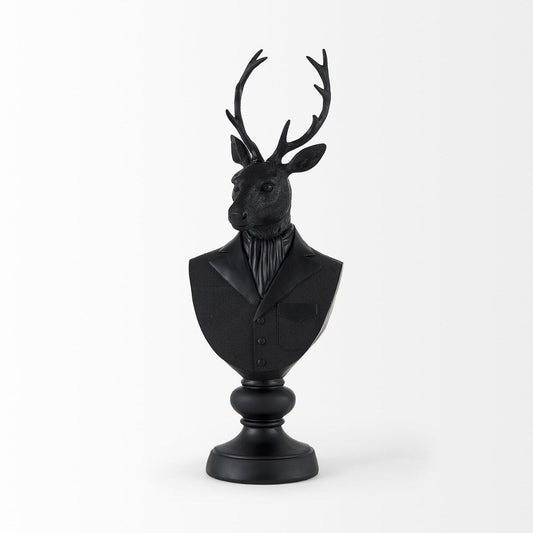 Buste de cerf en résine noire - 6 L x 8 P x 23 H