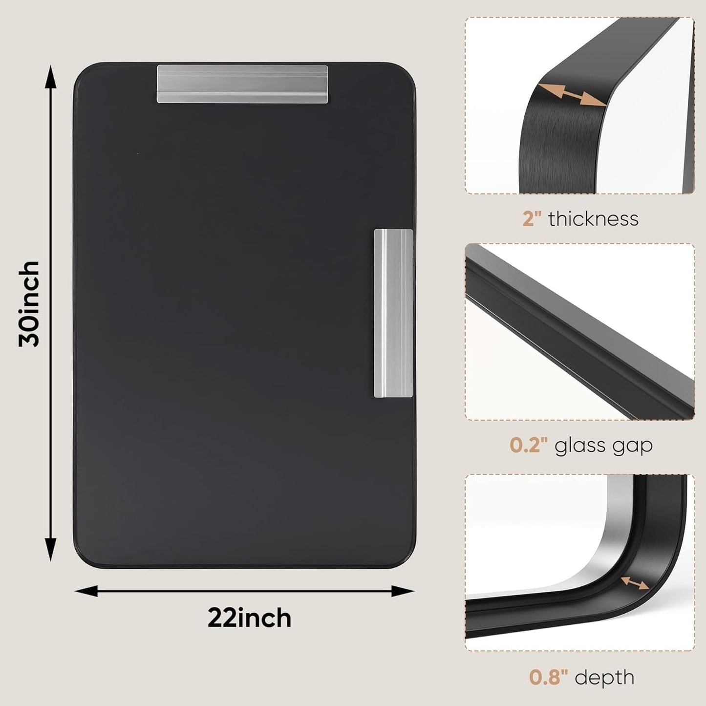 Miroir de salle de bain mural moderne avec cadre en métal et garantie de 5 ans