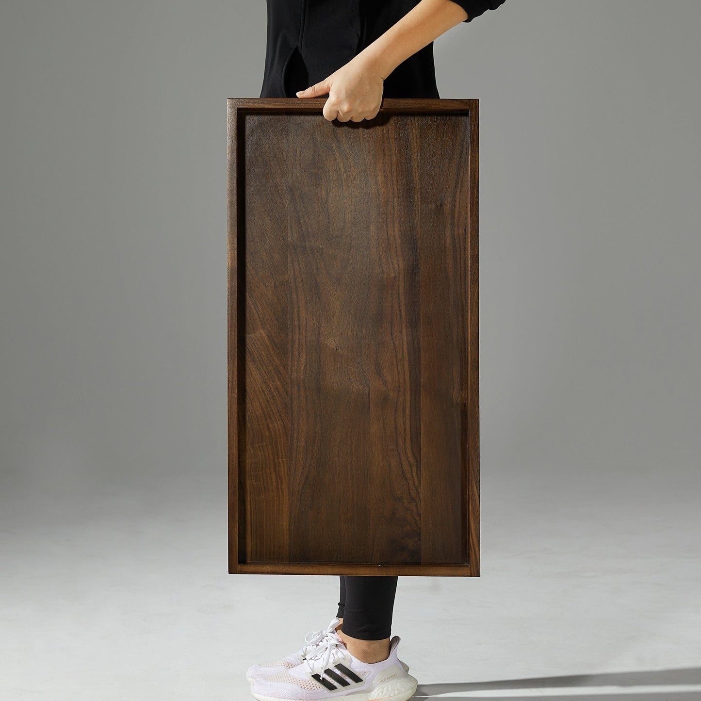 Plateau de service rectangulaire en bois de noyer noir KINWELL, plateau ottoman