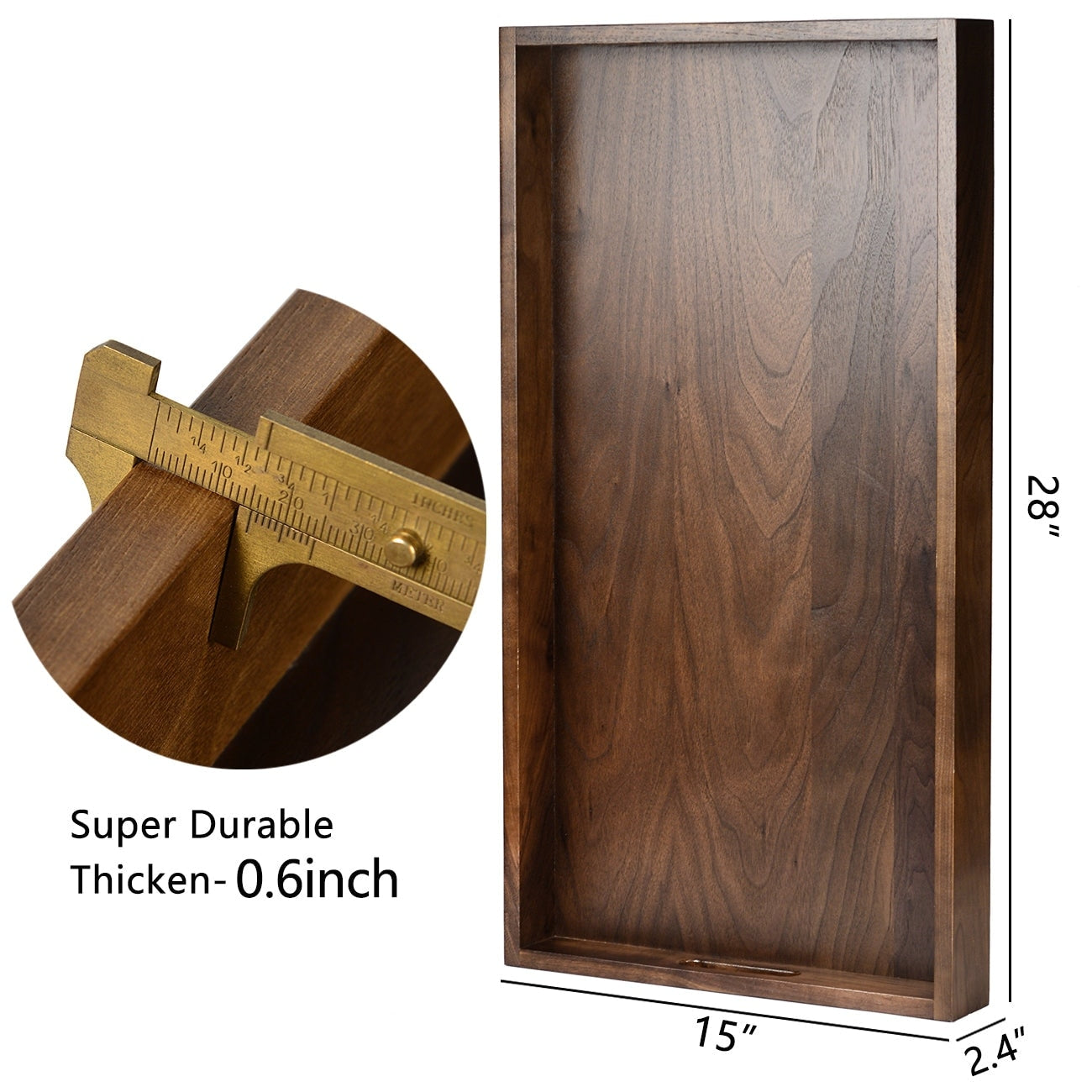 Plateau de service rectangulaire en bois de noyer noir KINWELL, plateau ottoman