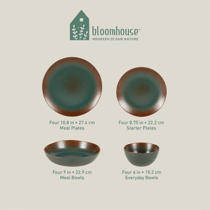 Bloomhouse Palermo Sun Service de table 16 pièces en grès émaillé réactif avec assiettes et bols doubles