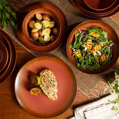 Bloomhouse Palermo Sun Service de table 16 pièces en grès émaillé réactif avec assiettes et bols doubles