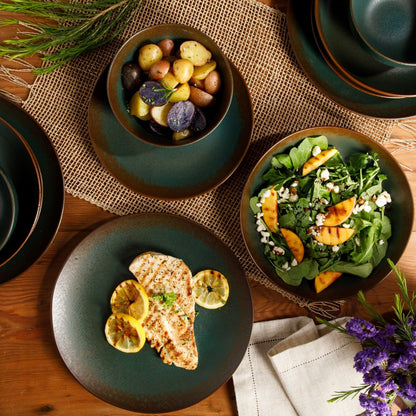 Bloomhouse Palermo Sun Service de table 16 pièces en grès émaillé réactif avec assiettes et bols doubles