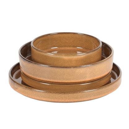 Service de table Bloomhouse Santorini Mist, 16 pièces, assiettes et bols doubles en terre cuite avec glaçure réactive