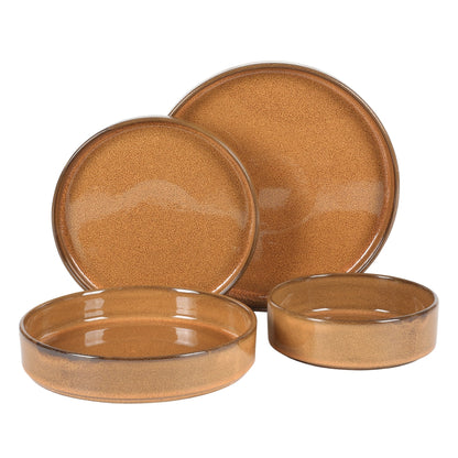 Service de table Bloomhouse Santorini Mist, 16 pièces, assiettes et bols doubles en terre cuite avec glaçure réactive