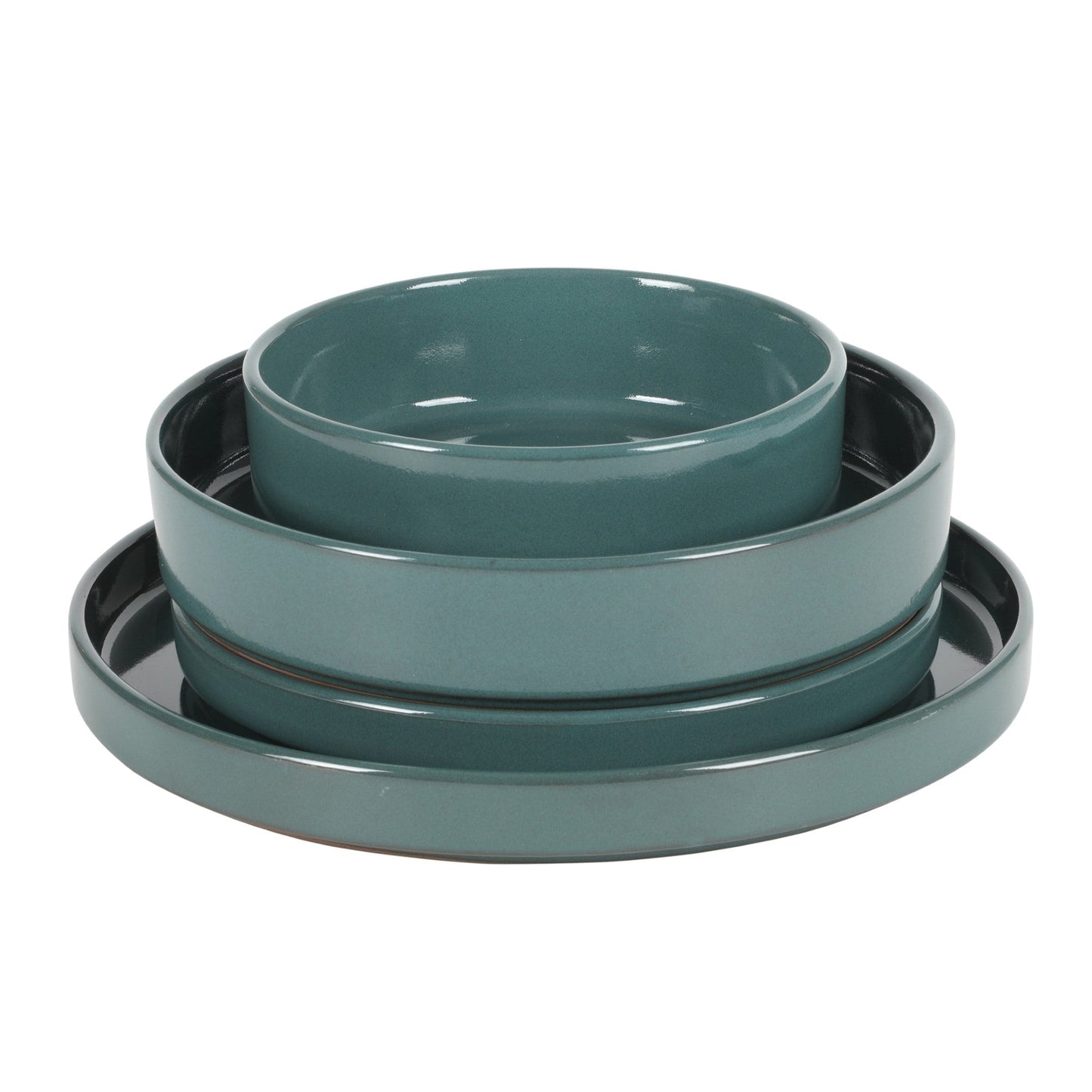 Service de table Bloomhouse Santorini Mist, 16 pièces, assiettes et bols doubles en terre cuite avec glaçure réactive