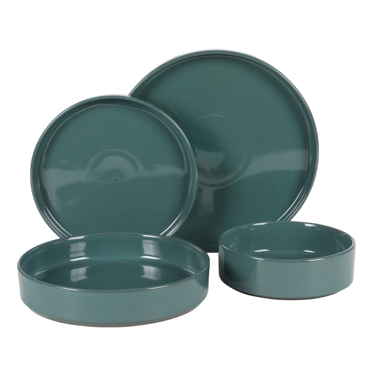 Service de table Bloomhouse Santorini Mist, 16 pièces, assiettes et bols doubles en terre cuite avec glaçure réactive