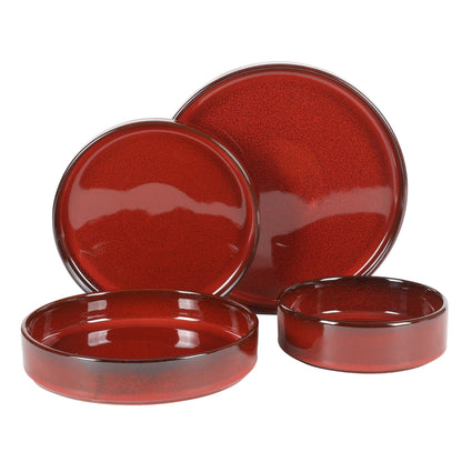 Service de table Bloomhouse Santorini Mist, 16 pièces, assiettes et bols doubles en terre cuite avec glaçure réactive