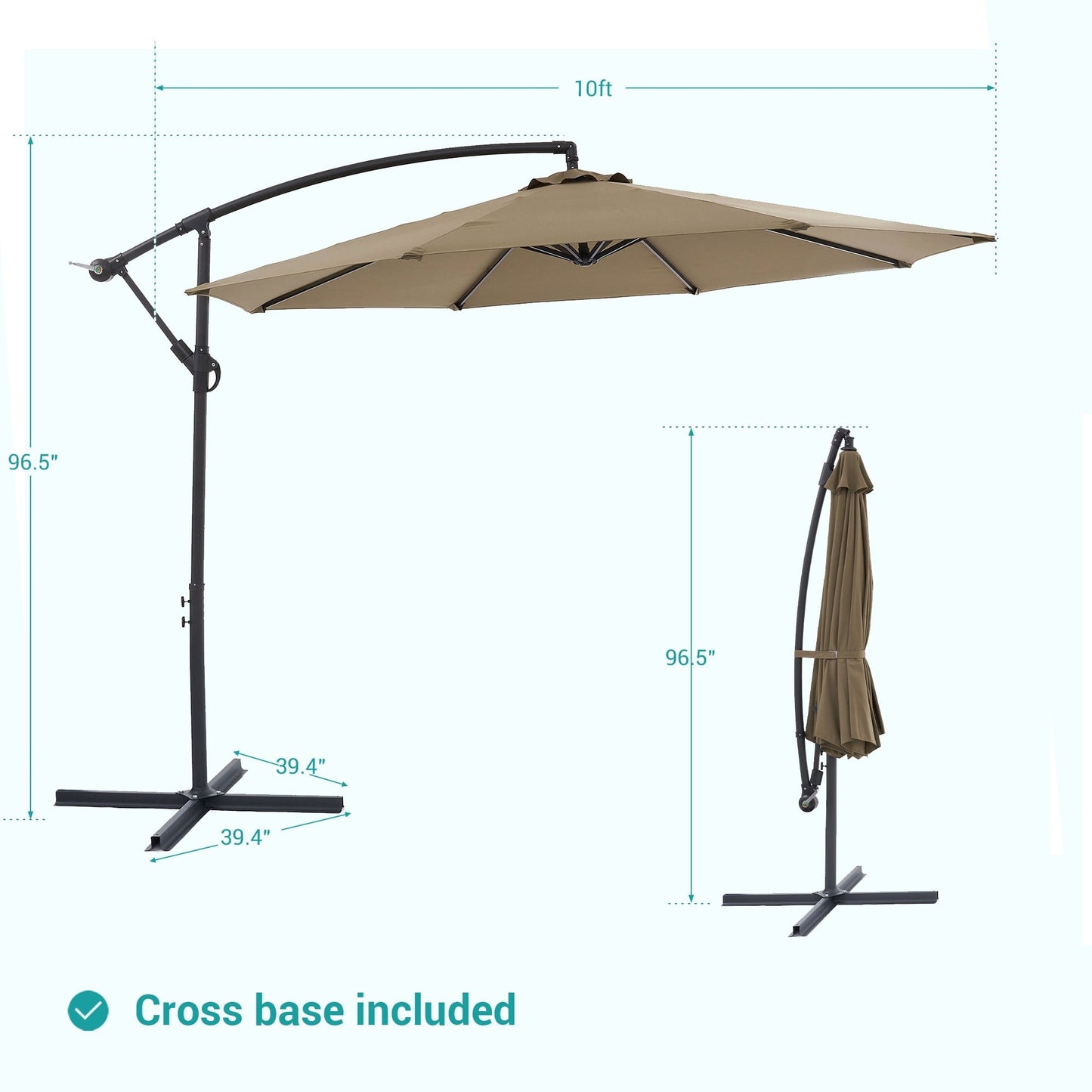 Parasol de terrasse décalé BONOSUKI de 10 pieds, parasol suspendu d'extérieur