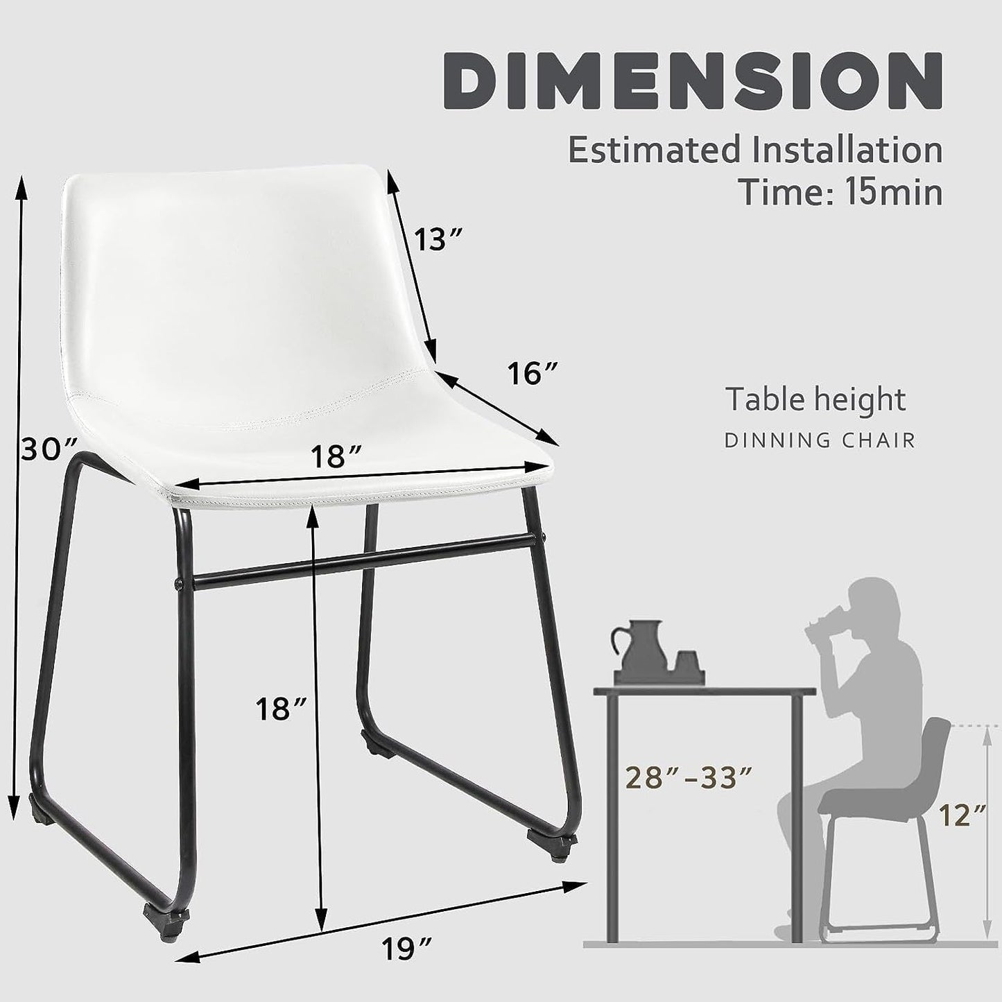Tabourets de bar Bossin 18/26/30 pouces, tabourets de bar à hauteur de comptoir avec dossier, tabourets modernes en cuir PU, chaise de salle à manger avec repose-pieds