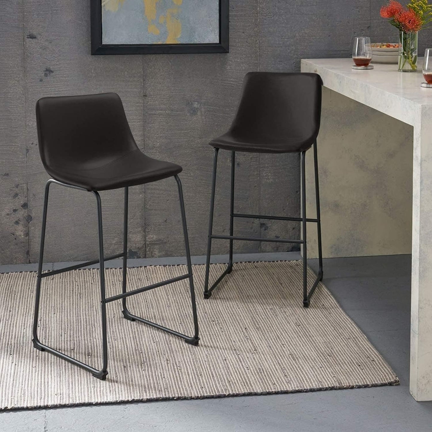 Tabourets de bar Bossin 18/26/30 pouces, tabourets de bar à hauteur de comptoir avec dossier, tabourets modernes en cuir PU, chaise de salle à manger avec repose-pieds