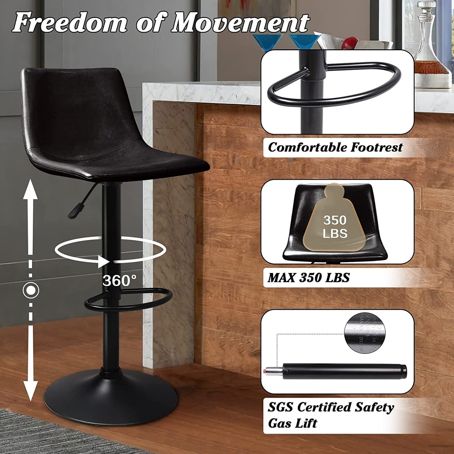 Tabourets de bar pivotants réglables Bossin avec dossier – Hauteur comptoir