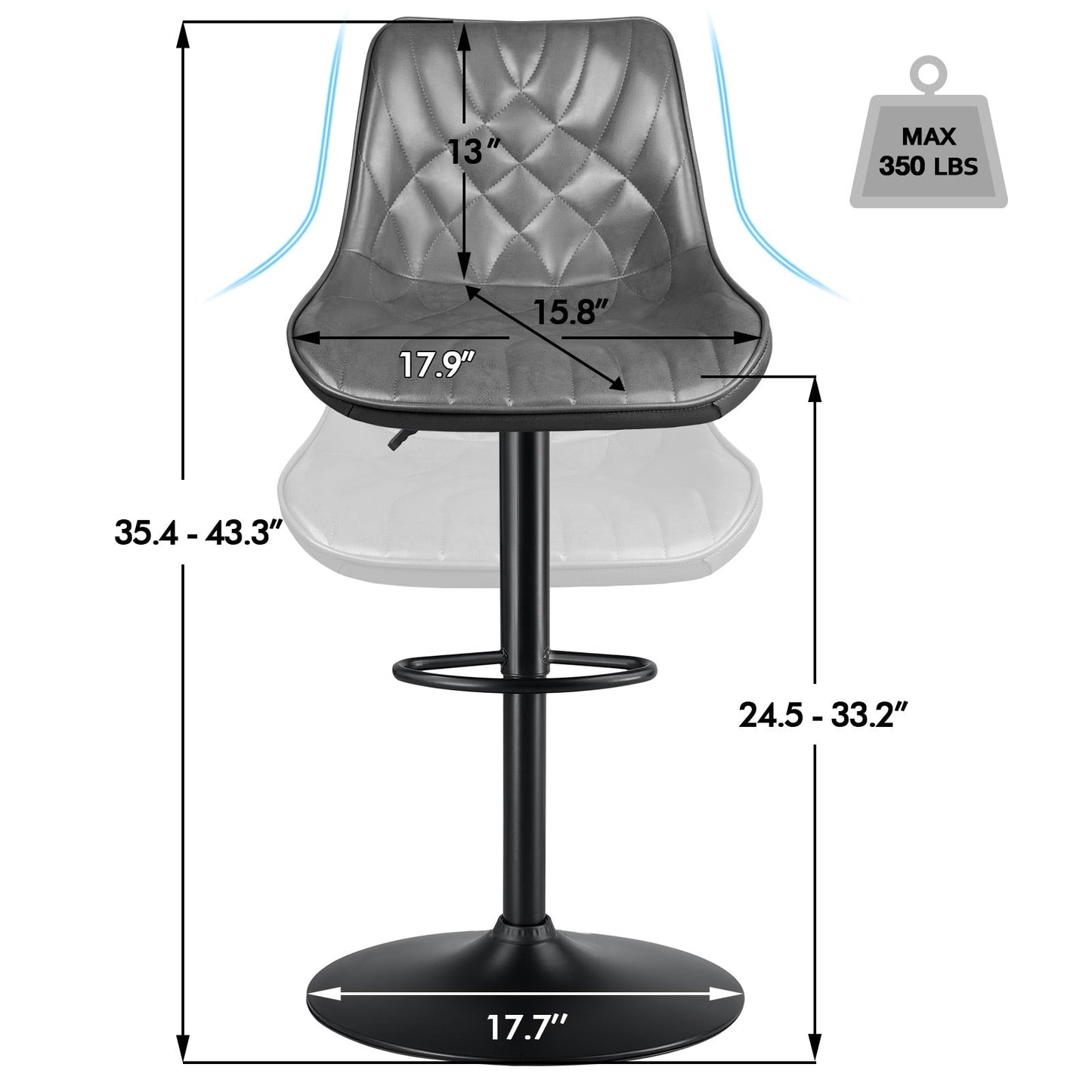Tabourets de bar pivotants réglables Bossin avec dossier – Hauteur comptoir