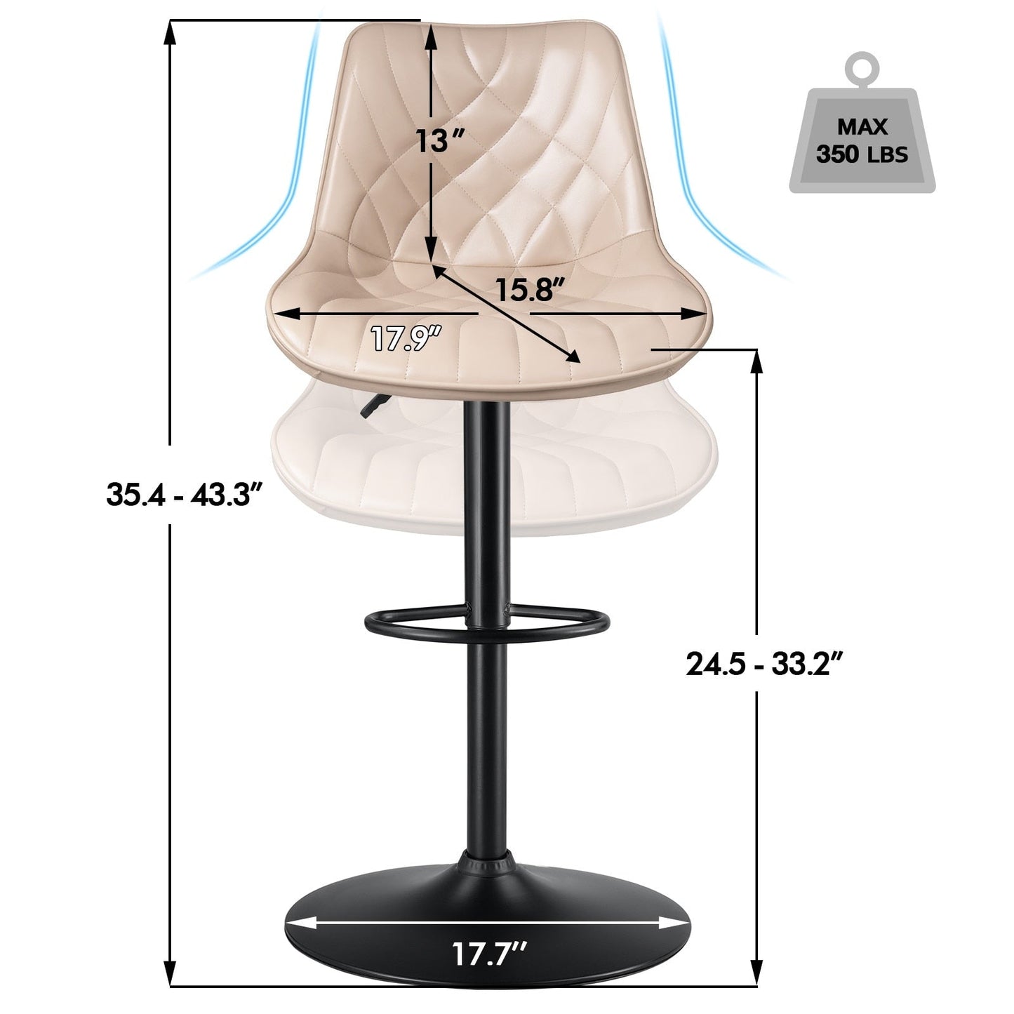 Tabourets de bar pivotants réglables Bossin avec dossier – Hauteur comptoir