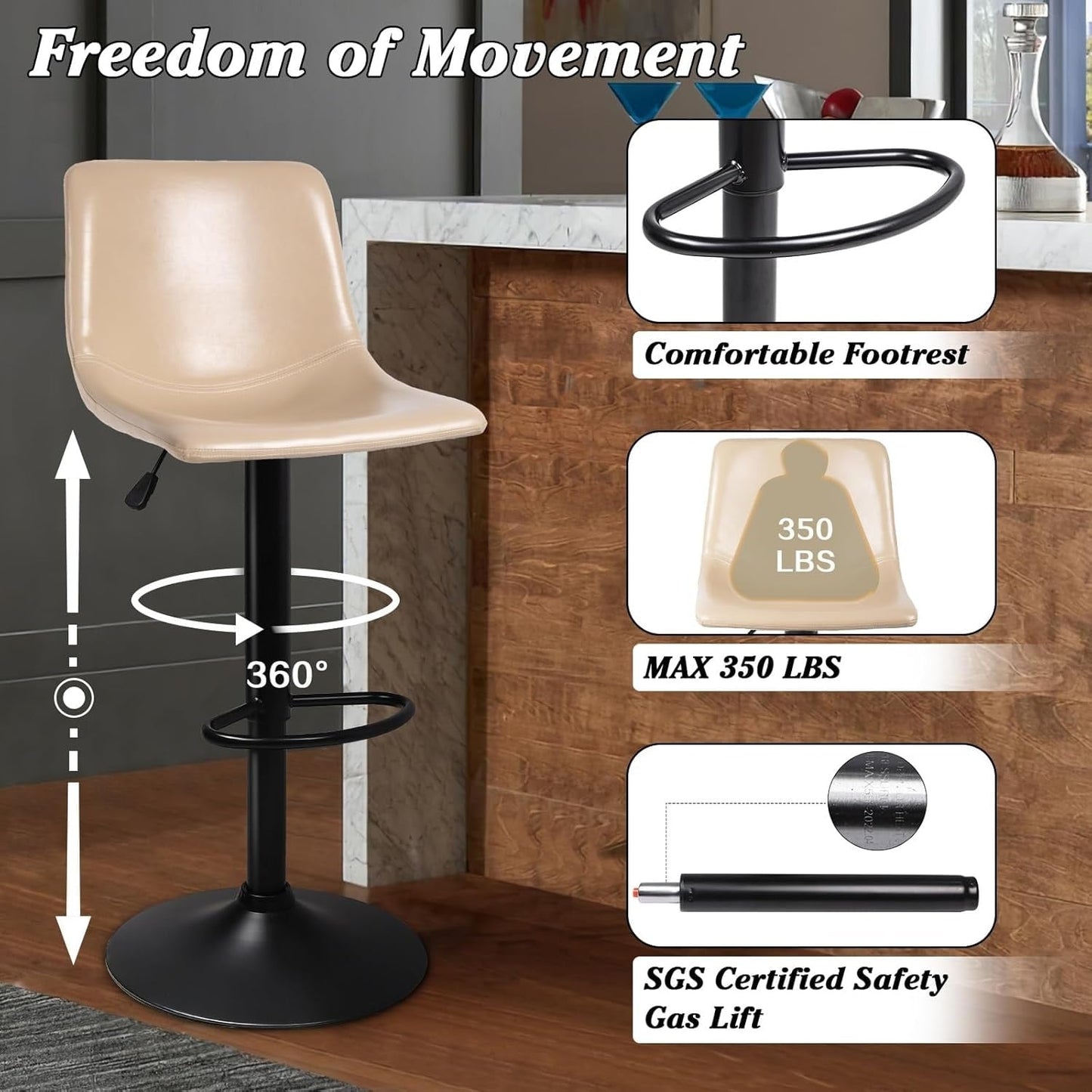 Tabourets de bar pivotants réglables Bossin avec dossier – Hauteur comptoir