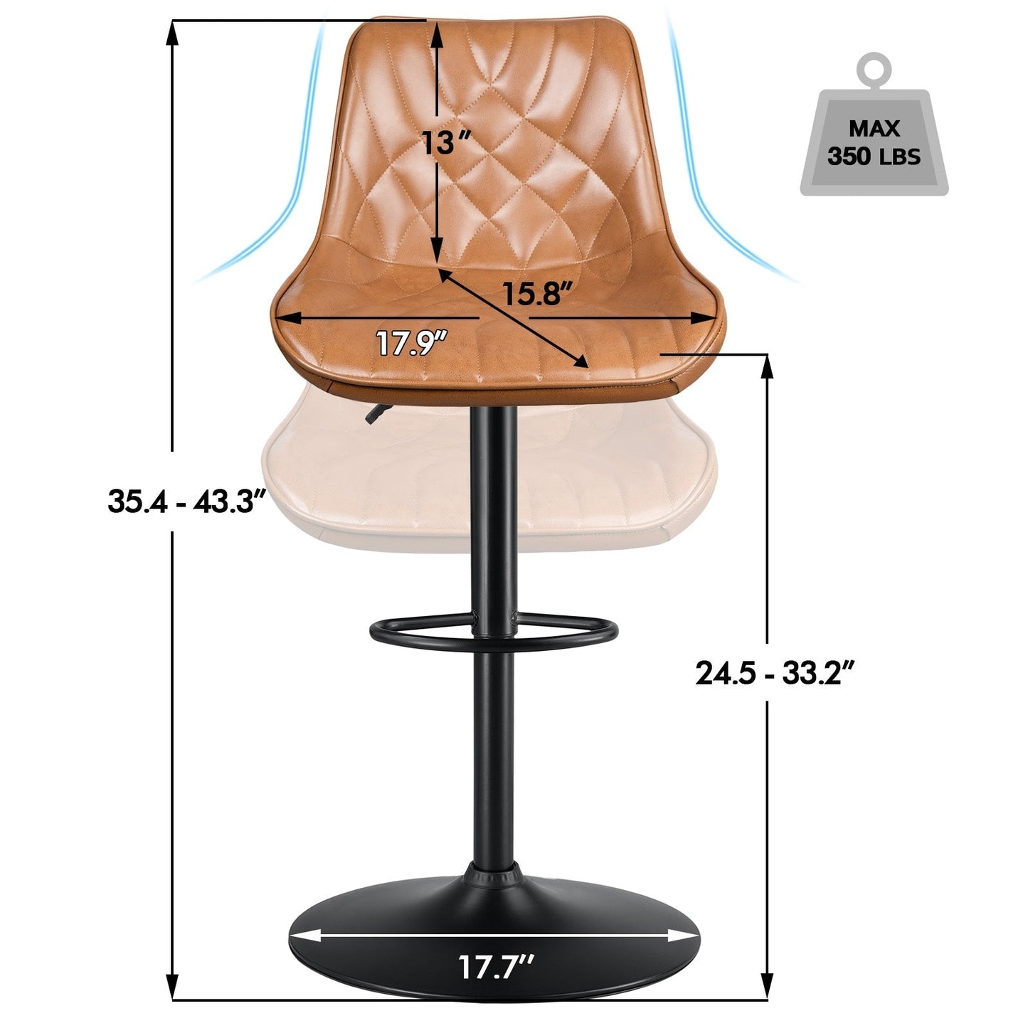 Tabourets de bar pivotants réglables Bossin avec dossier – Hauteur comptoir
