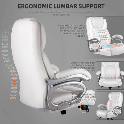 Chaise de bureau exécutive Bossin Big and Tall, chaise ergonomique à soutien lombaire réglable de 500 lb avec dossier haut en cuir PU pour ordinateur