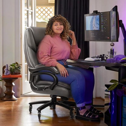 Chaise de bureau exécutive Bossin Big and Tall, chaise ergonomique à soutien lombaire réglable de 500 lb avec dossier haut en cuir PU pour ordinateur