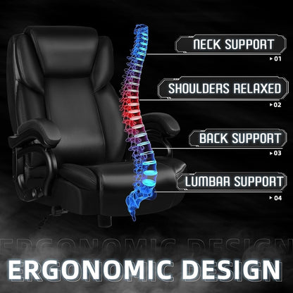 Chaise de bureau exécutive Bossin Big and Tall, chaise ergonomique à soutien lombaire réglable de 500 lb avec dossier haut en cuir PU pour ordinateur