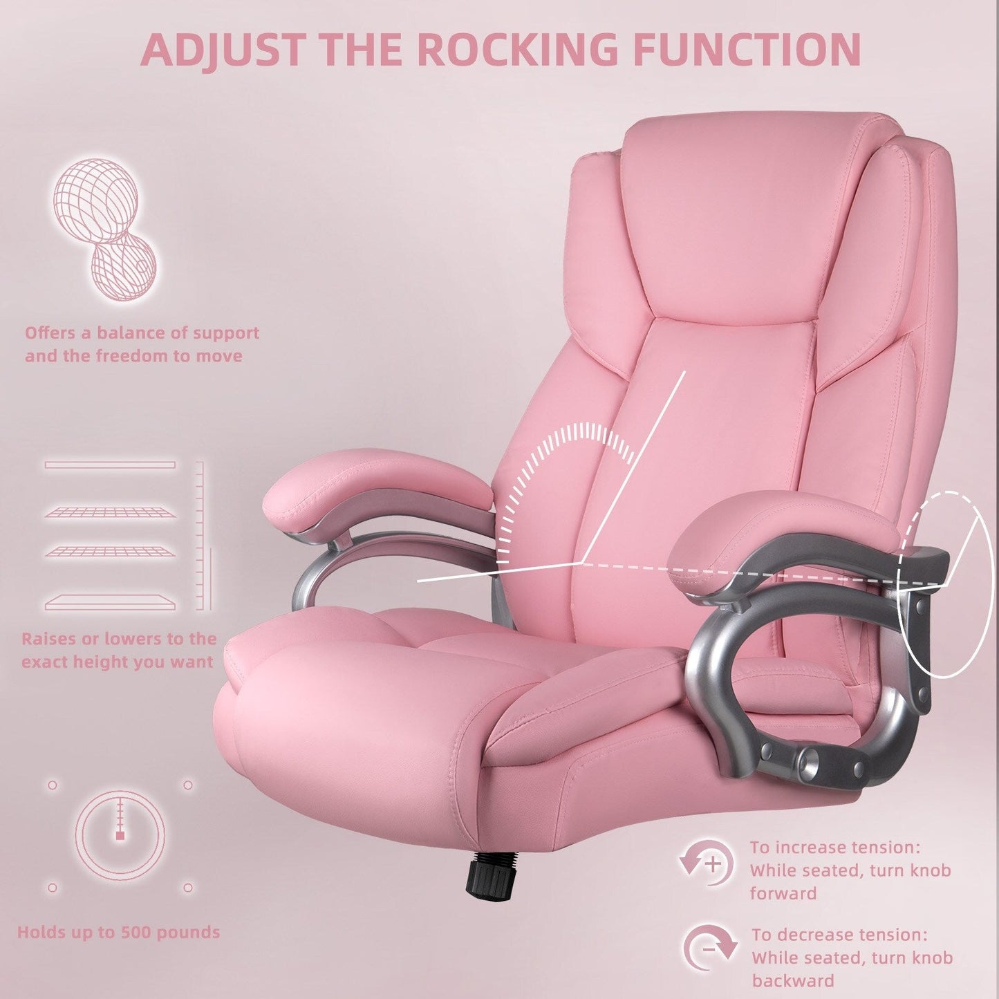 Chaise de bureau exécutive Bossin Big and Tall, chaise ergonomique à soutien lombaire réglable de 500 lb avec dossier haut en cuir PU pour ordinateur