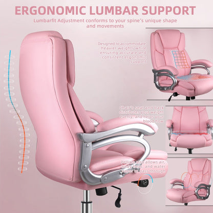 Chaise de bureau exécutive Bossin Big and Tall, chaise ergonomique à soutien lombaire réglable de 500 lb avec dossier haut en cuir PU pour ordinateur