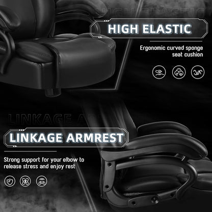Chaise de bureau exécutive Bossin Big and Tall, chaise ergonomique à soutien lombaire réglable de 500 lb avec dossier haut en cuir PU pour ordinateur