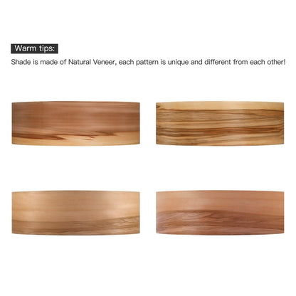 Lustre tambour Breaux à 4 lumières en placage de bois avec auvent noir – 22 po de largeur