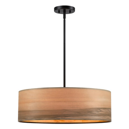 Lustre tambour Breaux à 4 lumières en placage de bois avec auvent noir – 22 po de largeur