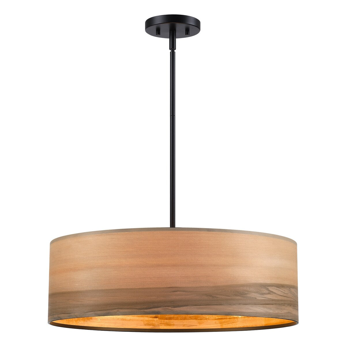 Lustre tambour Breaux à 4 lumières en placage de bois avec auvent noir – 22 po de largeur