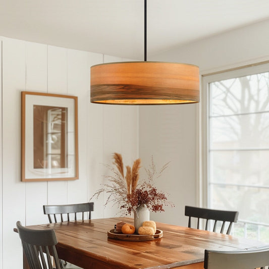 Lustre tambour Breaux à 4 lumières en placage de bois avec auvent noir – 22 po de largeur