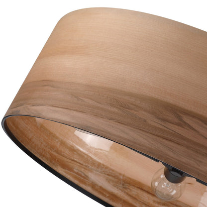 Lustre tambour Breaux à 4 lumières en placage de bois avec auvent noir – 22 po de largeur