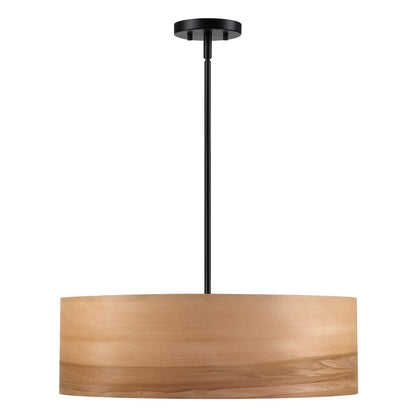 Lustre tambour Breaux à 4 lumières en placage de bois avec auvent noir – 22 po de largeur