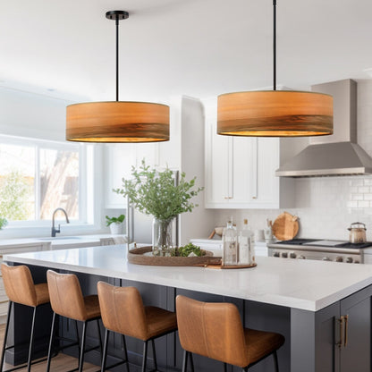 Lustre tambour Breaux à 4 lumières en placage de bois avec auvent noir – 22 po de largeur