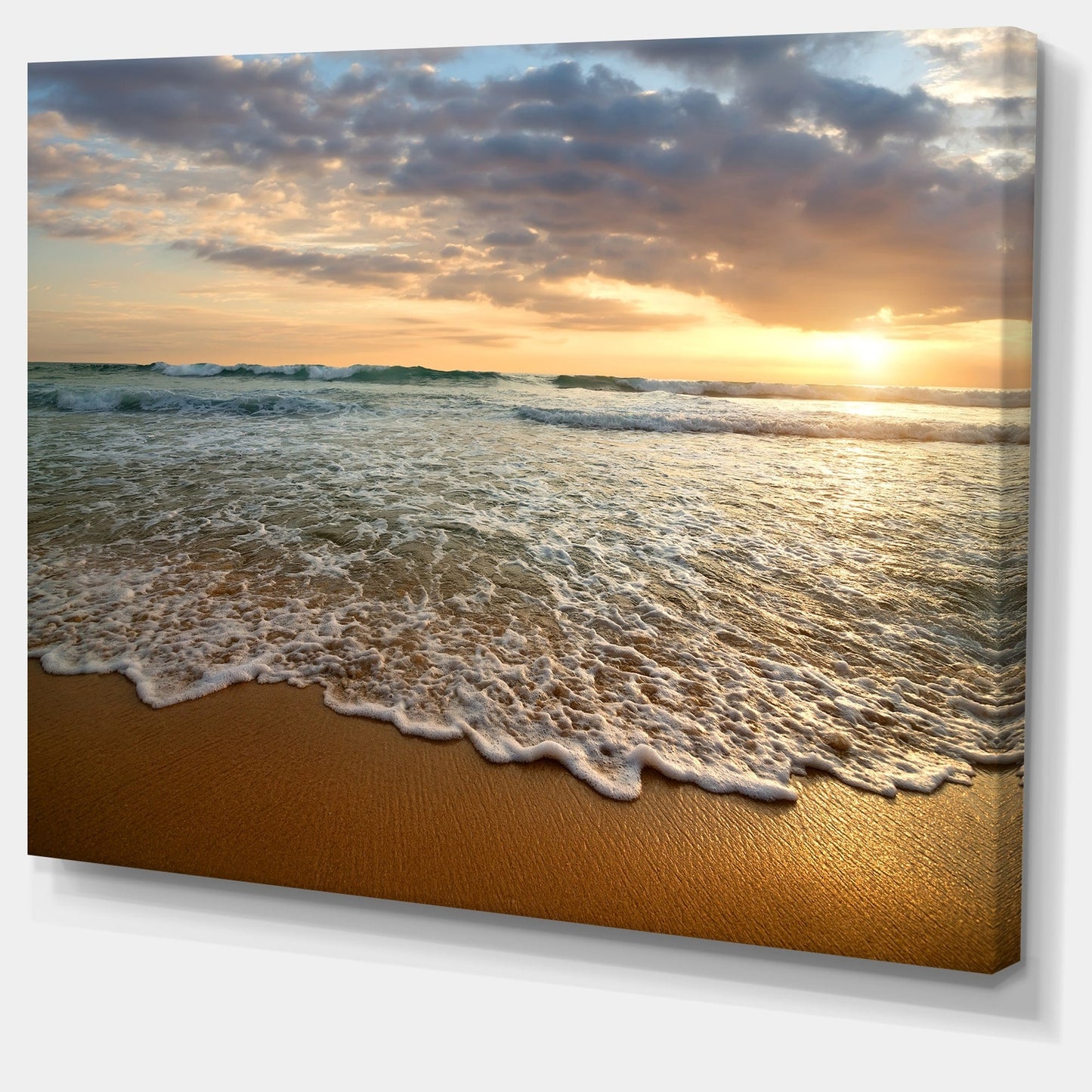 Coucher de soleil nuageux et lumineux sur une mer calme - Toile d'art contemporain sur paysage marin