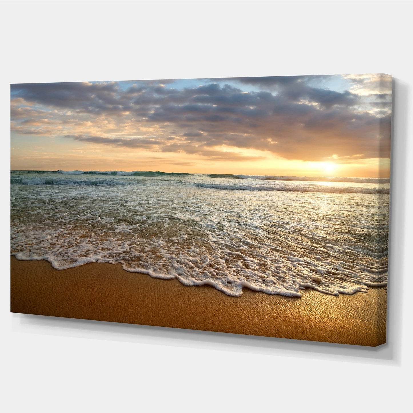 Coucher de soleil nuageux et lumineux sur une mer calme - Toile d'art contemporain sur paysage marin