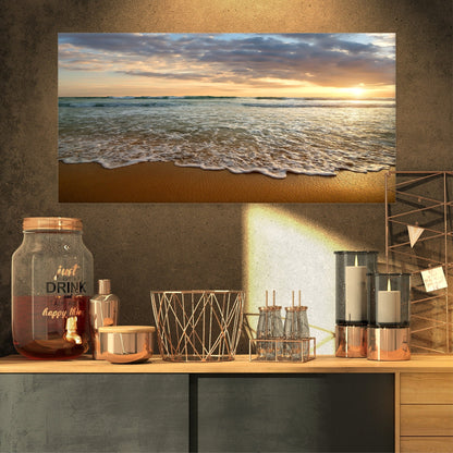 Coucher de soleil nuageux et lumineux sur une mer calme - Toile d'art contemporain sur paysage marin