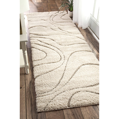 Tapis à poils longs Nuloom Krista contemporain à motifs tourbillonnants