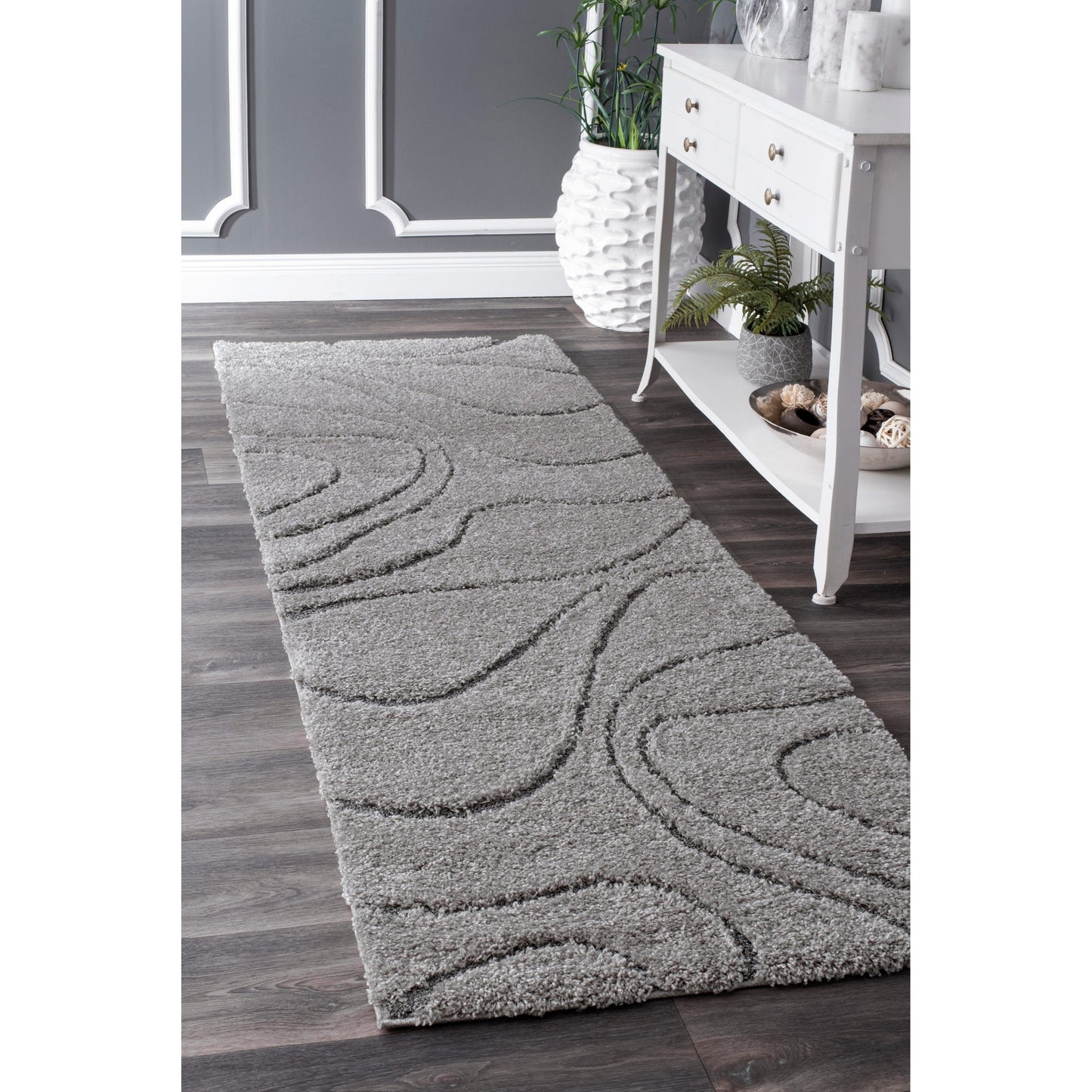 Tapis à poils longs Nuloom Krista contemporain à motifs tourbillonnants