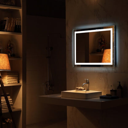 Miroir de salle de bain tactile à LED avec bande lumineuse intégrée, argenté
