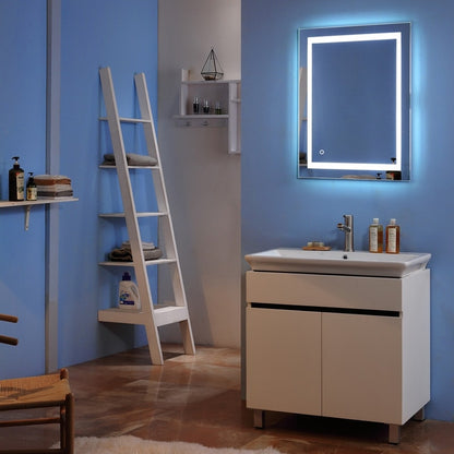Miroir de salle de bain tactile à LED avec bande lumineuse intégrée, argenté
