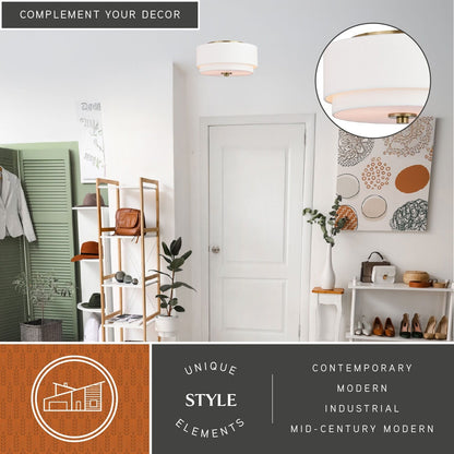 Plafonnier moderne Burnaby du milieu du siècle avec abat-jour tambour en lin blanc