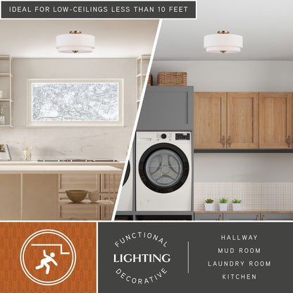 Plafonnier moderne Burnaby du milieu du siècle avec abat-jour tambour en lin blanc