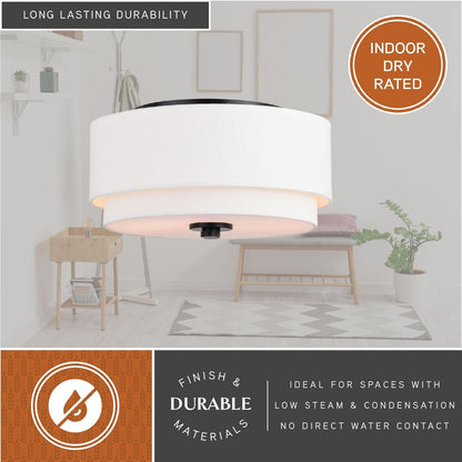 Plafonnier moderne Burnaby du milieu du siècle avec abat-jour tambour en lin blanc